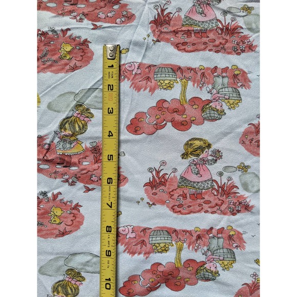 Vintage 1960's-70's Holly Hobby Inspired Novelty Print Synthetic Blend Fabric - Picture 5 of 6